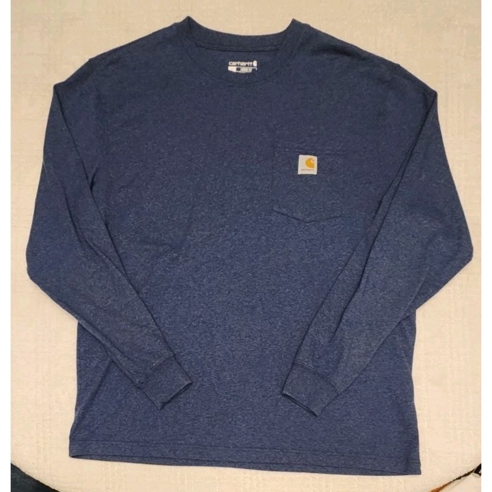 Carhartt Mens Long Sleeve Blue Pocket T Shirt Loose Fit Large L